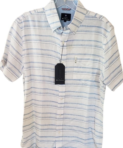 Ben Sherman Bright White Linen Blend Button Down Shirt - Picture 1 of 8